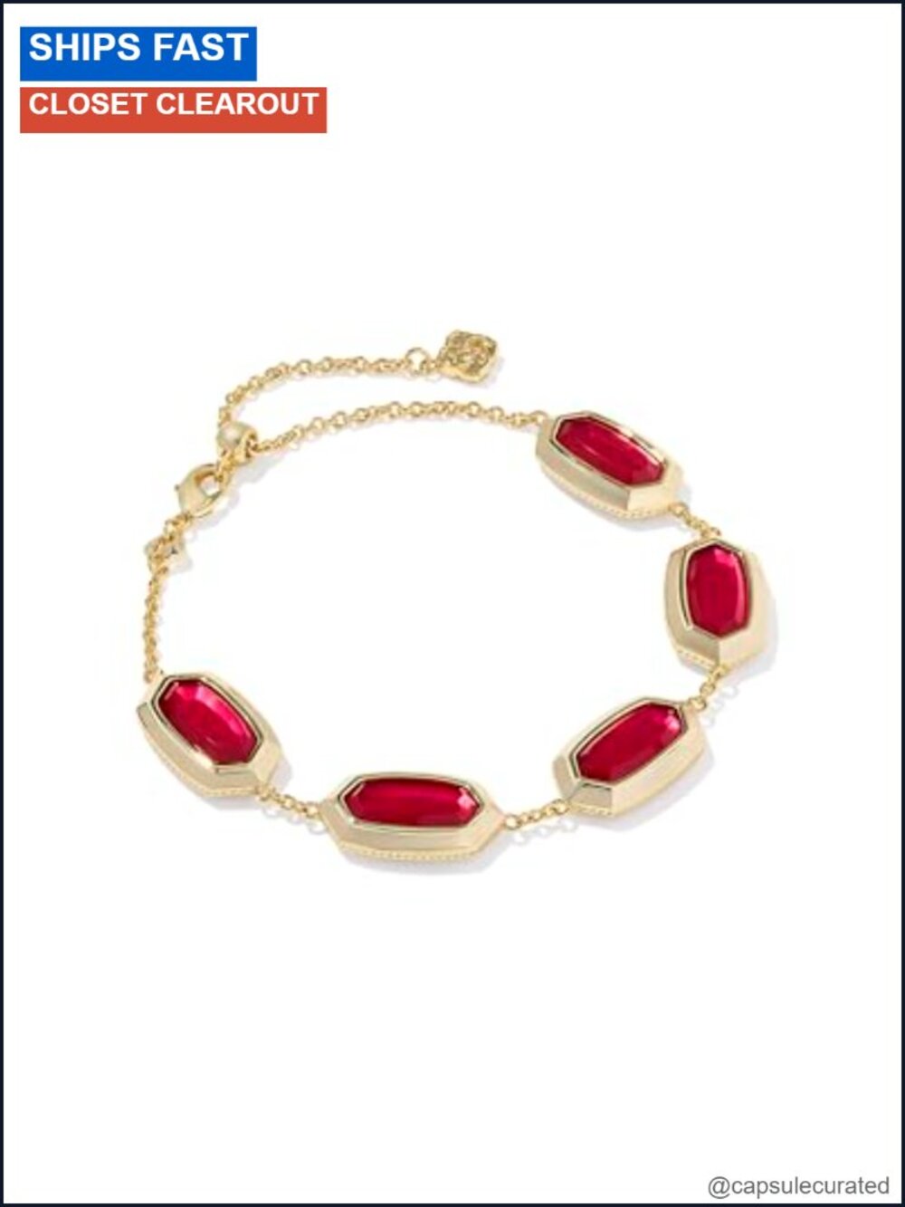 Gold Plated Bezel Chain Bracelet with Sliding Adjuster